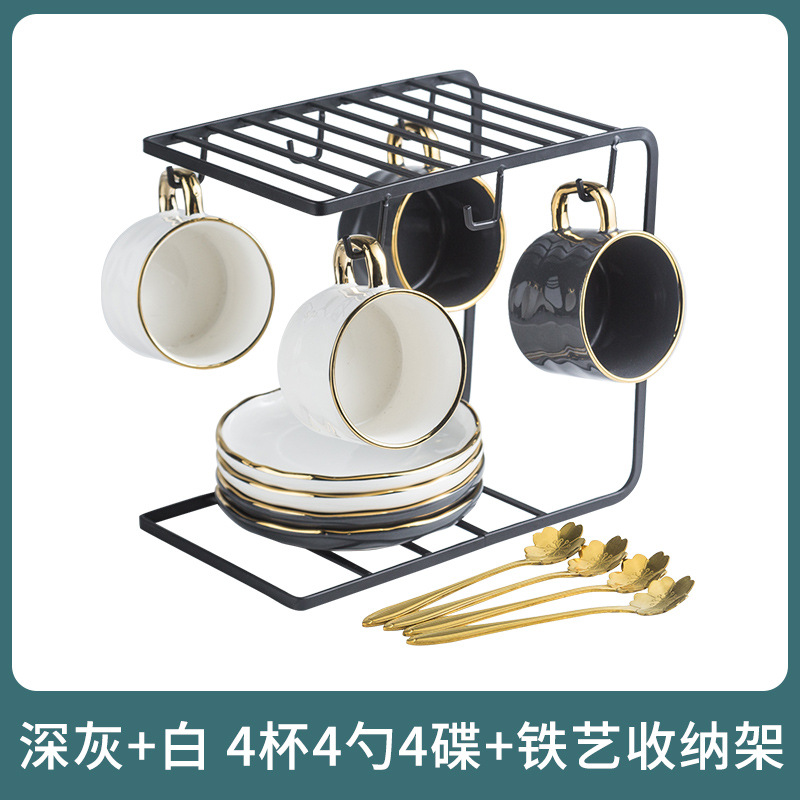 (Deep gray+white) 4 cups and 4 disc-send spoon+shelf