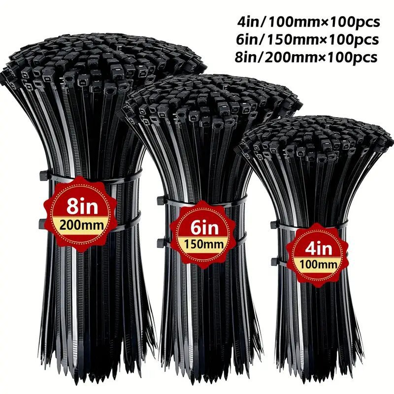 组合装黑色扎带外贸多种尺寸8+6+4英寸自锁绑带适合尼龙扎带