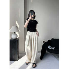 南鱼 现货！圆领褶皱短袖纯色显瘦T恤女士小衫圆领设计感上衣夏