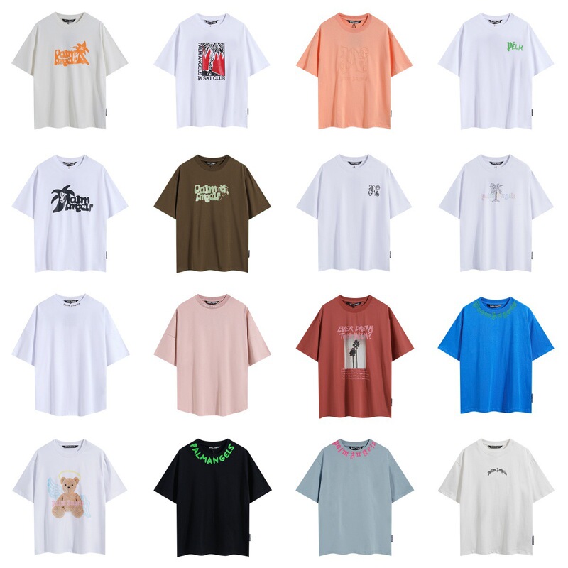 High-End Palm Angels High Street Casual Loose Round Neck T-Shirt with Print, Short Sleeves, Export Cross-Border In-Stock Couple's Style