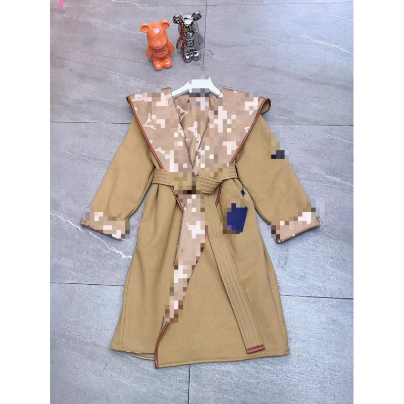 Nanyou Women's Clothing 2025 New Korean Style Hooded Wool Coat with Printed Tie Double-Sided Woolen Coat for Women Design