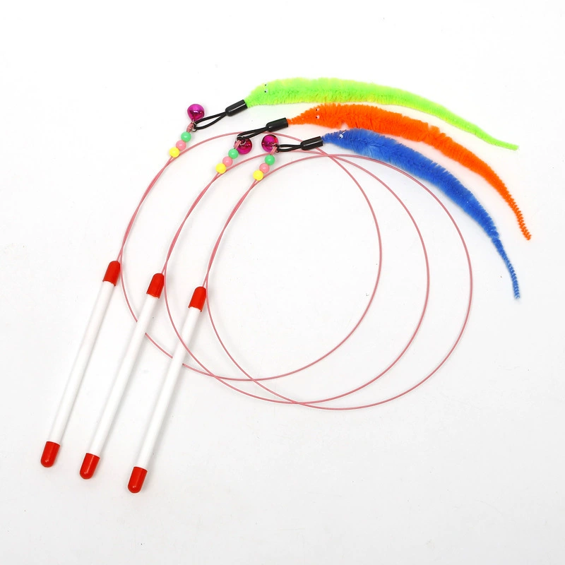 Фабрика в наличии оптом бархатная игрушка для кошек Caterpillar стальное шелковое перо забавный кот стержень кошка интерактивная игра жесткая сталь