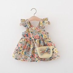 1464 Summer new baby girl full-body printed flying sleeve dress princess dress free bag children's clothing consignment