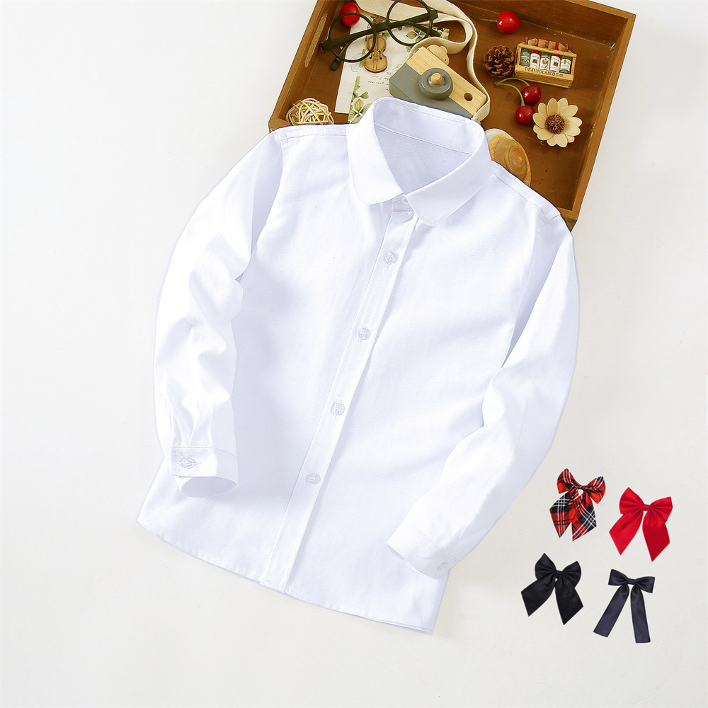 Camisa blanca pura de las muchachas manga larga cuello redondo de los niños uniformes de la Escuela de las muchachas blancas fabricantes de la camisa de manga larga de los niños ahora