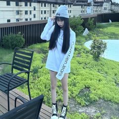美式复古字母印花白色长袖t恤女春秋2025新款设计感圆领打底上衣