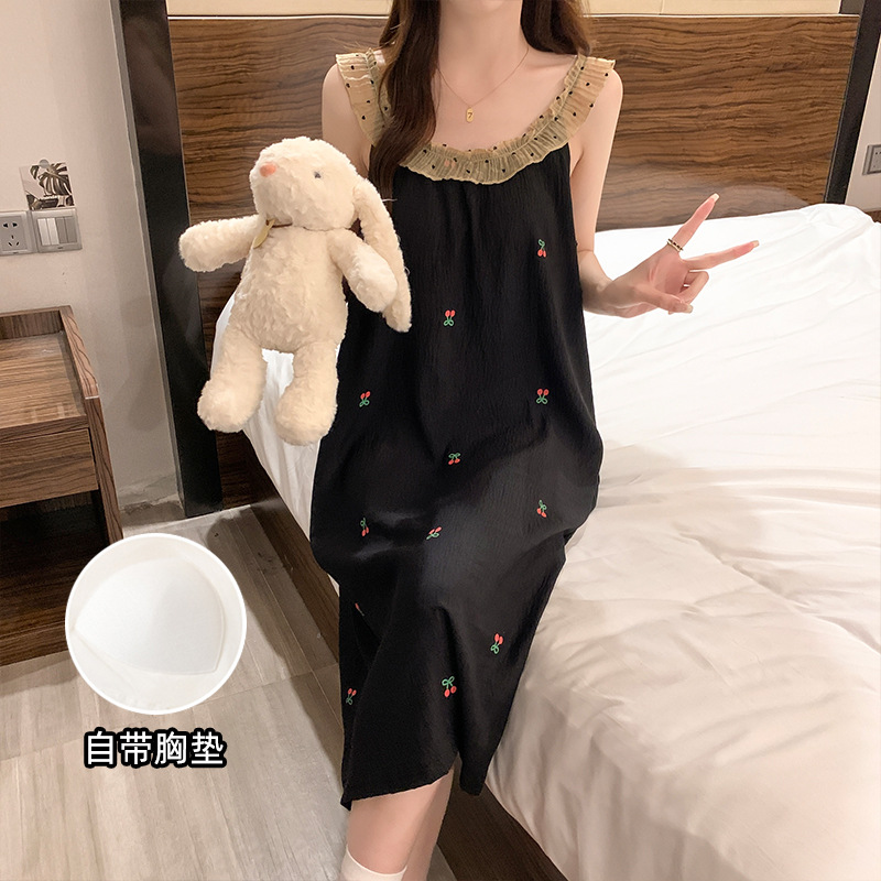 2025 pijama de verano encaje pijama de cuello redondo nubes de algodón cómodas transpirables dulces pequeñas cereza se puede usar ropa para el hogar