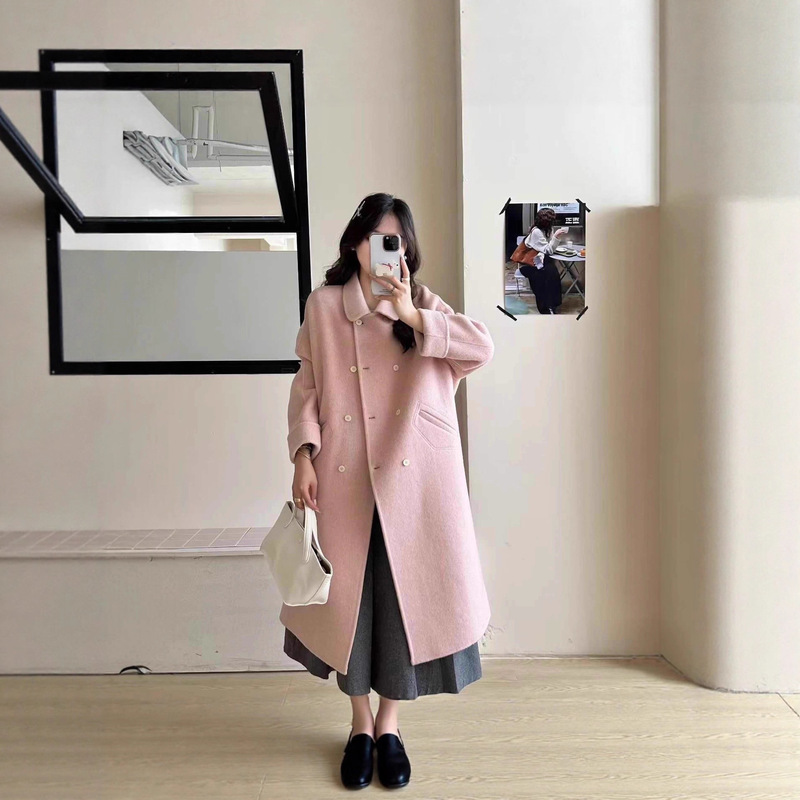 2025 New Autumn and Winter Double-Sided Wool Outwear Women's Doll Collar Long Korean Style Loose Slim Woolen Outwear
