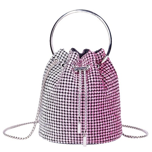 Trendy and fashionable bags for women, versatile handmade diamond chain shoulder bag, mini bucket crossbody bag