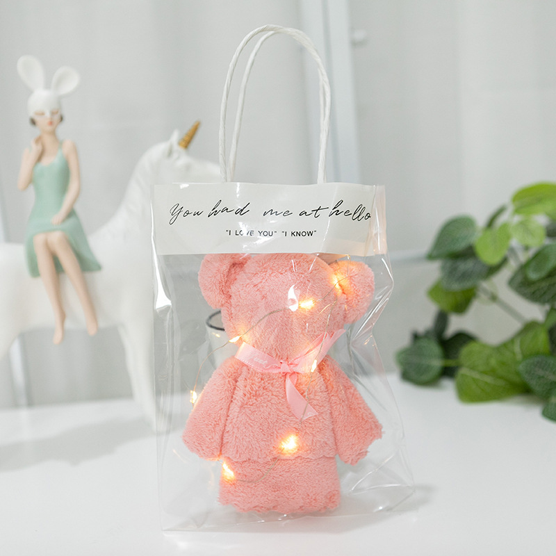 珊瑚绒粉色熊+手提+暖灯