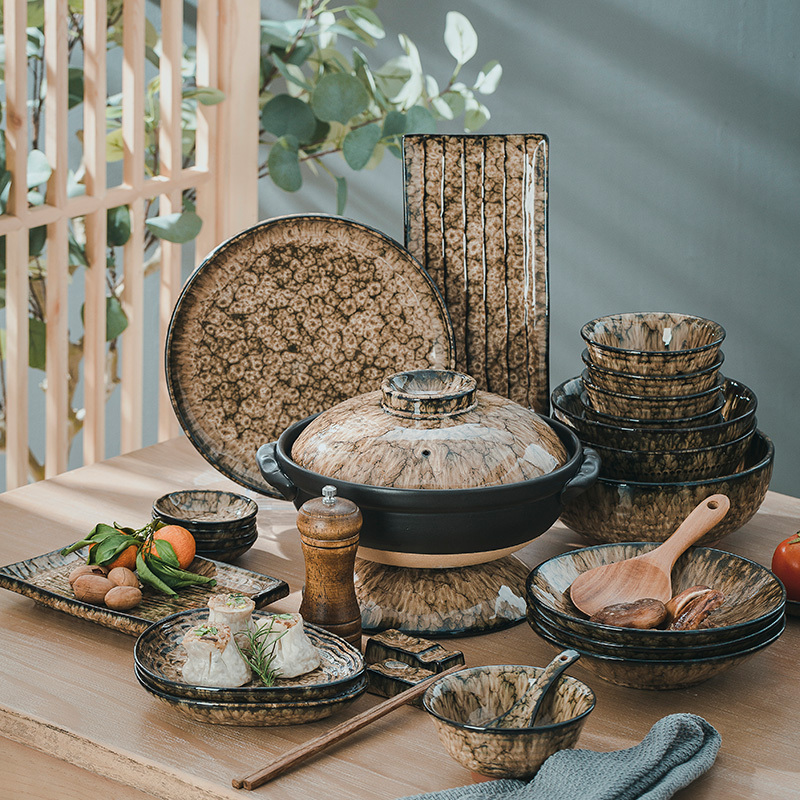 Creative Features Kiln Tableware Japanese Style Retro Dishes suit Jingdezhen Ceramic Household Dishes Hotel Homestay