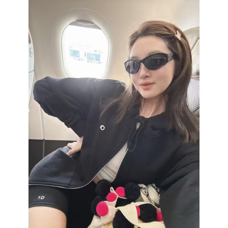 AL0宽松外套女2025新款春秋灰色加绒连帽开衫卫衣休闲百搭运动瑜|undefined
