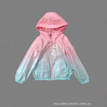 外贸童装春秋装欧美原单女中小童连帽外套防水透气防晒衣拼色短款