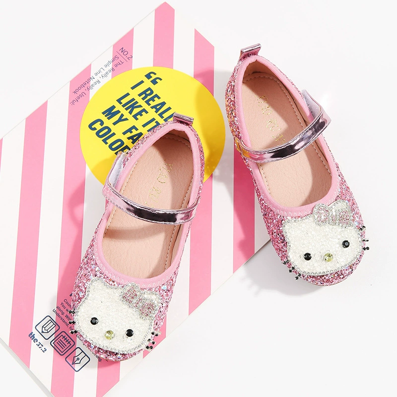Принцессы обувь для девочек 2023 весной новые детские мягкие туфли с блестками на плоской подошве