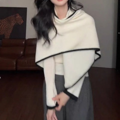 【两件套】早秋款韩系设计感撞色三角披肩V领长袖内搭女X186+X187
