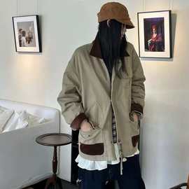 25冬季新款复古巴恩风撞色拼接灯芯绒工装夹克羽绒外套146