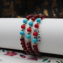 仿天然石榴石三圈手链6mm手串酒红串珠珠宝金店开业活动礼品批发