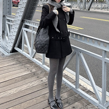 2025黑色毛呢外套女冬季仿羊毛大衣双排扣中长款翻领宽松复古上衣