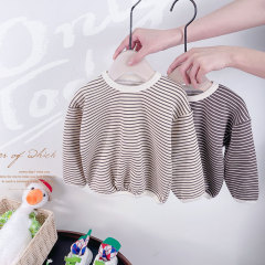 ins風寬鬆韓版條紋衛衣t恤兒童色織寶寶松垮長袖上衣2023春裝新款
