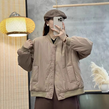 夹棉棉袄女 冬新款 欧货时尚大码宽松韩版棒球服立领保暖夹克外套