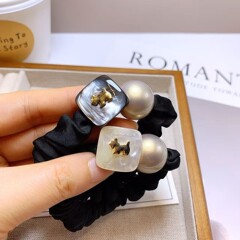 韩版醋酸小狗面膜圈高级感珍珠发饰扎马尾高弹力皮筋头绳温柔发圈