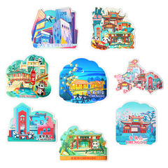 原創成都冰箱貼卡通熊貓寬窄巷子草堂文創磁性貼武侯祠錦里紀念品