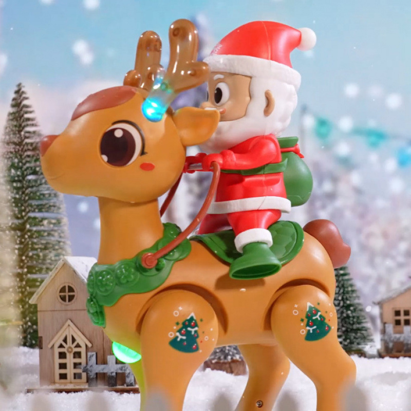 Nuevos juguetes de Navidad transfronterizos para ancianos y renos muñecas eléctricas iluminación música regalos recargables juguetes para niños