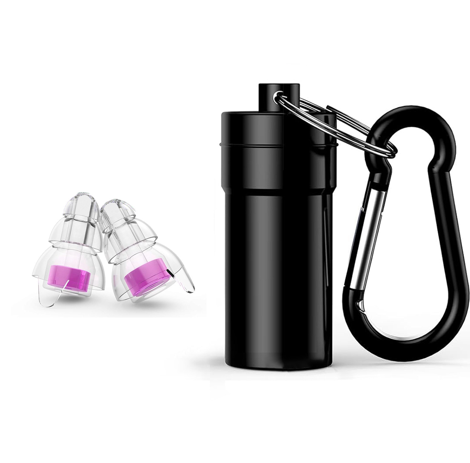 보라색 귀마개 + 검정색 알루미늄 병