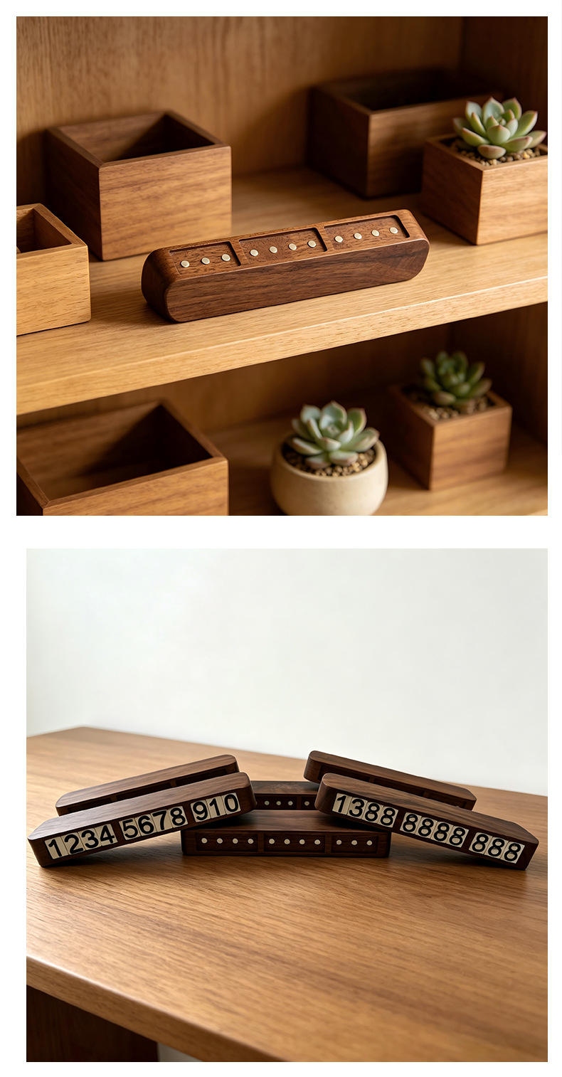 Can Be Printed with Logo, Walnut Wood Temporary Parking Sign, Wooden Exhibition Parking Card, Car Moving Phone Number Plate