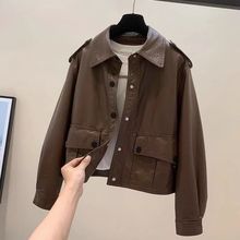 秋季新款时髦大码胖皮衣夹克女小个子韩版百搭机车服外套