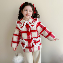 女小童加厚加绒外套秋冬季女宝宝洋气时髦冬装小女孩毛呢大衣百搭