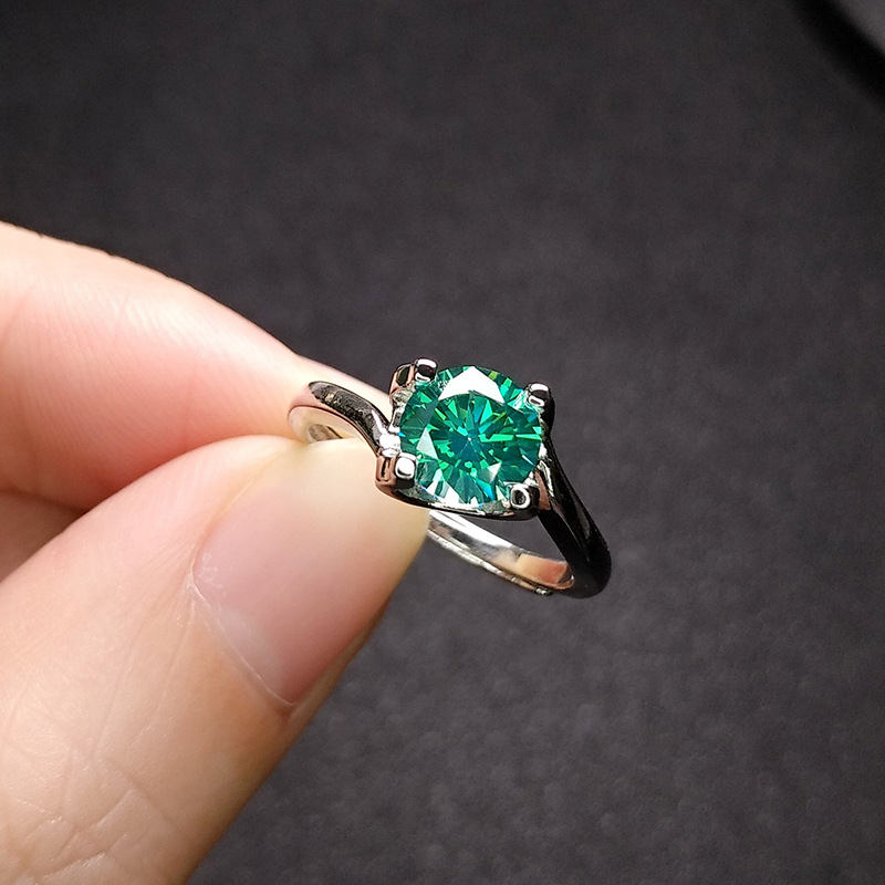 Fashion imitation moissanite four-claw inlaid green crystal diamond copper ring