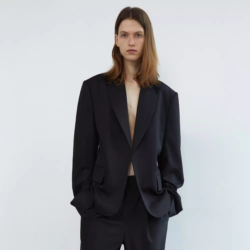 In-Stock Solid Color Suit, New Style Loose Simple Professional Commuter Lapel Blazer for Women, Korean Style Low Classic