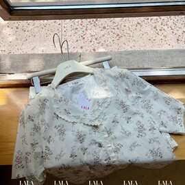 LA LA夏季韩系碎花宽松睡衣蕾丝花边翻领家居服套装女
