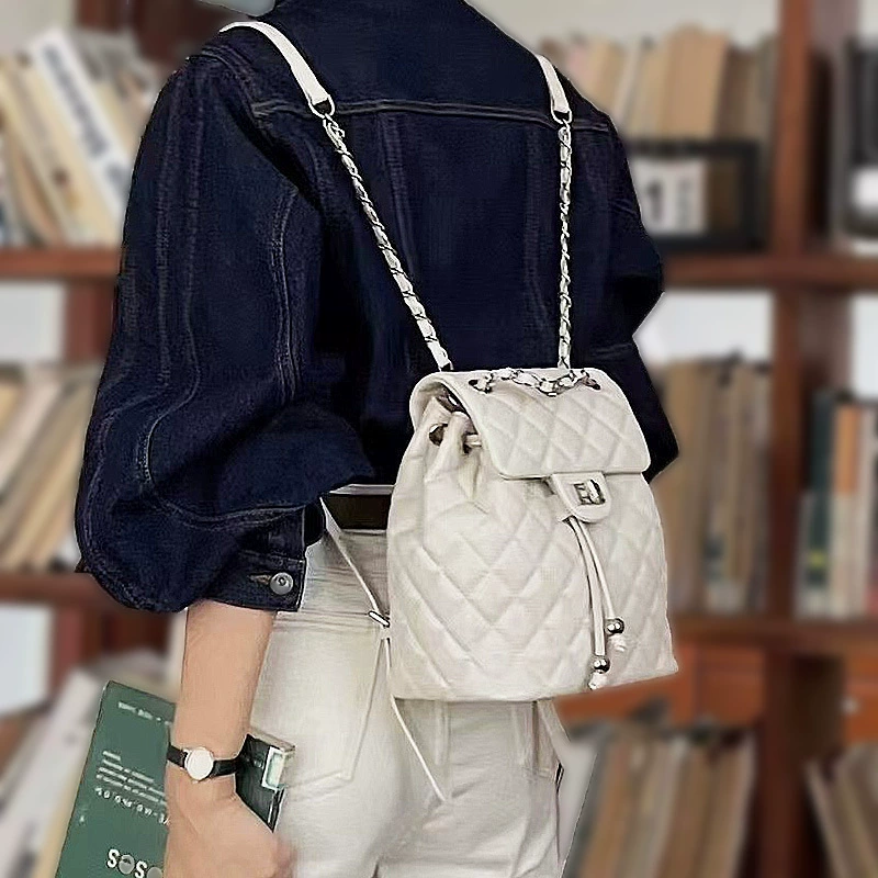 Кожаная цепь, вместительный маленький рюкзак, кожаная кожа, стиль Chanel, сумка на цепочке