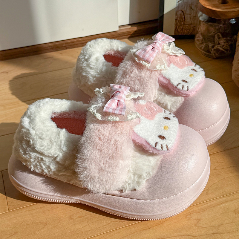 DIMIFEI 可爱软萌卡通包跟棉鞋女外穿厚底防滑保暖毛毛棉拖鞋冬季