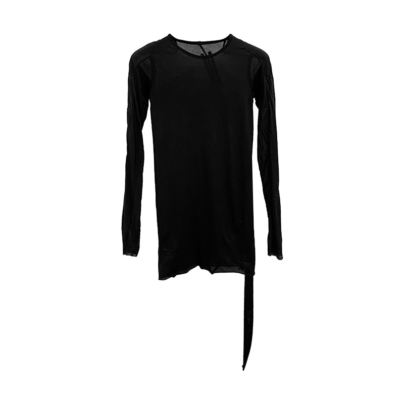 SUBHUMAN mujer elegante multi-Detalle costura material fino de las mujeres transparente sexy cómodo algodón de fondo de manga larga Camiseta