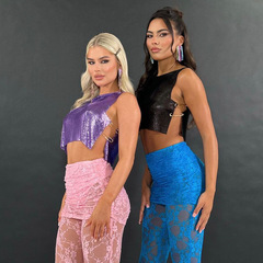 亞馬遜跨境新款亮片上衣性感金屬背心女音樂節辣妹穿搭女跨境