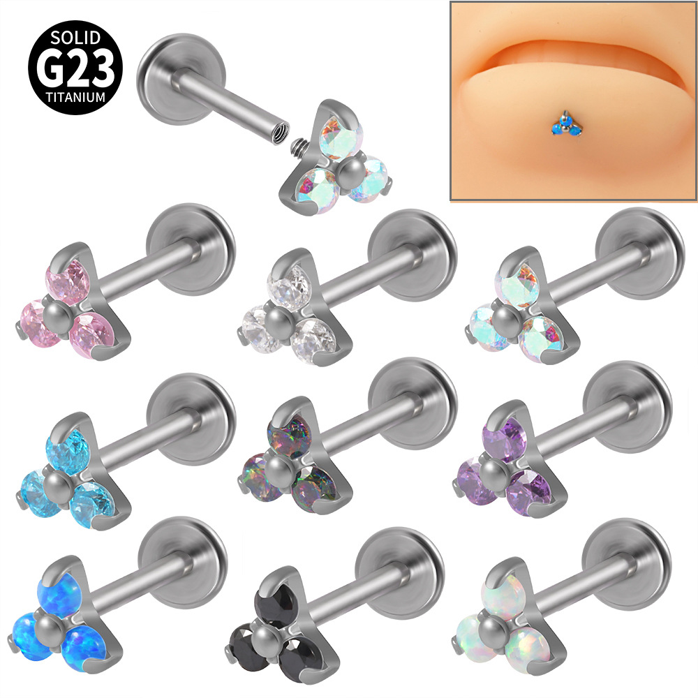 1 Pièce Simple Style Fleur En Acier Inoxydable Placage Incrustation Zircon Lèvre Stud display picture 1