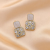 Silver needle, square advanced fashionable earrings, silver 925 sample, internet celebrity, Korean style, diamond encrusted, high-quality style, bright catchy style