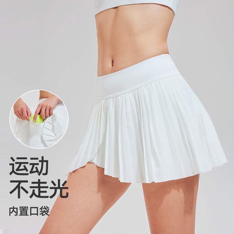 Váy ngắn thể thao hai mảnh giả, xẻ tà, nhanh khô, chống lộ, thích hợp cho tập thể dục, yoga, quần vợt, chất liệu thoáng khí và nhẹ, dành cho nữ.