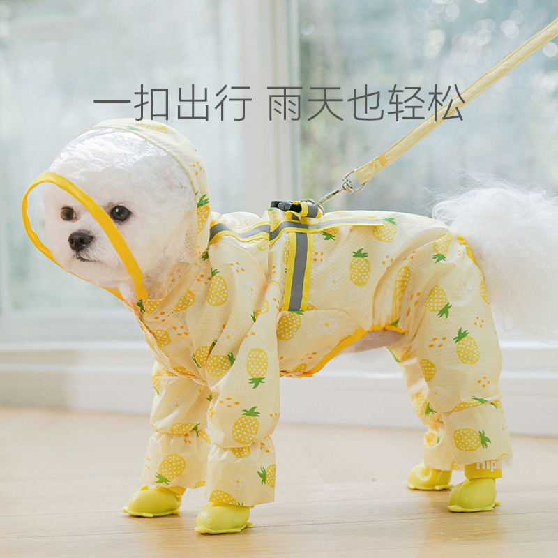 New dog raincoat with fruit printed all over puppy waterproof four-legged raincoat all-inclusive poncho for small and medium-sized dogs pet clothes