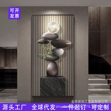 石来运转入户玄关装饰画灯光画高级感走廊过道玄关挂画正对面壁画