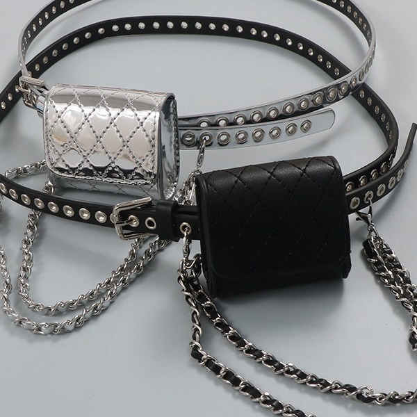 Mini Diamond-patterned Metal Eyelet Children Adults, Cute And Versatile, No-punch Belt Small Waist Bag For Women_voghion.com