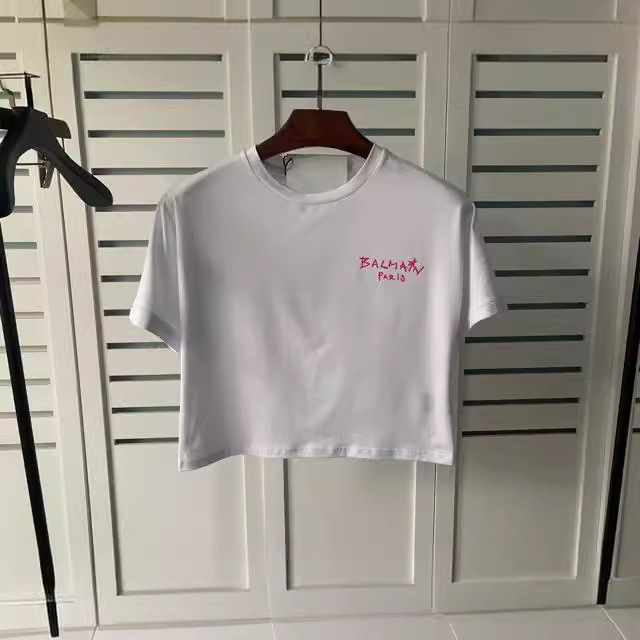 Hong Kong Trendy Brand Spring and Summer New balmain Cotton Pullover Italic Small Letter Short T-shirt Women's balmain Hong Kong Trendy Brand Spring and Summer New balmain Cotton Pullover Italic Small Letter Short T-shirt Women's balmain