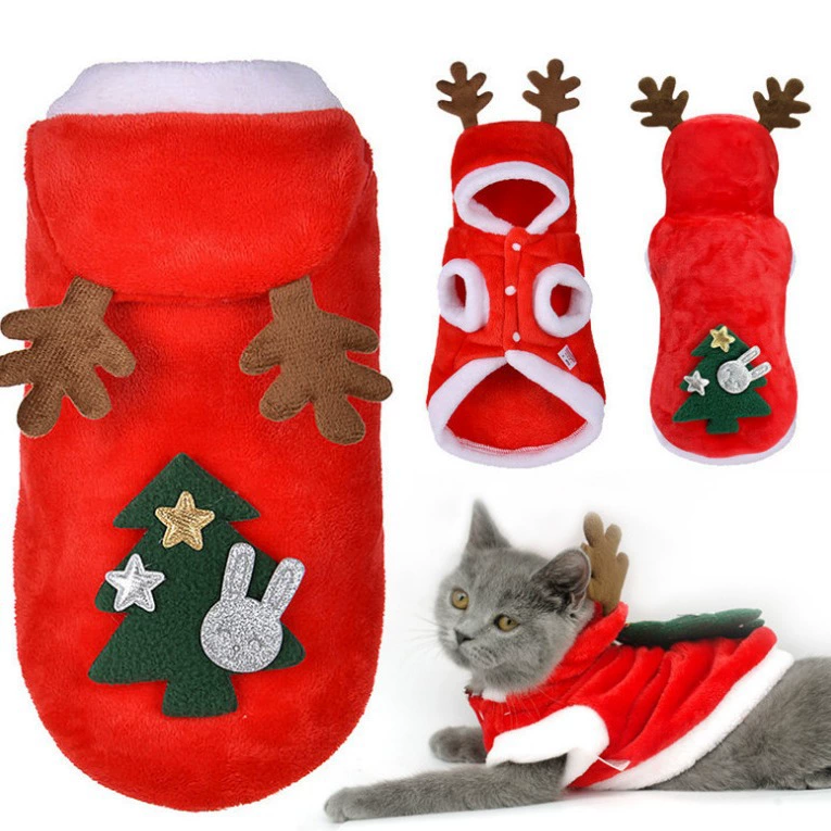 Костюм для домашних животных на Рождество: 3D-наряд с новогодней шапкой и принтом елки на спине, одежда для собак, трансформирующийся костюм