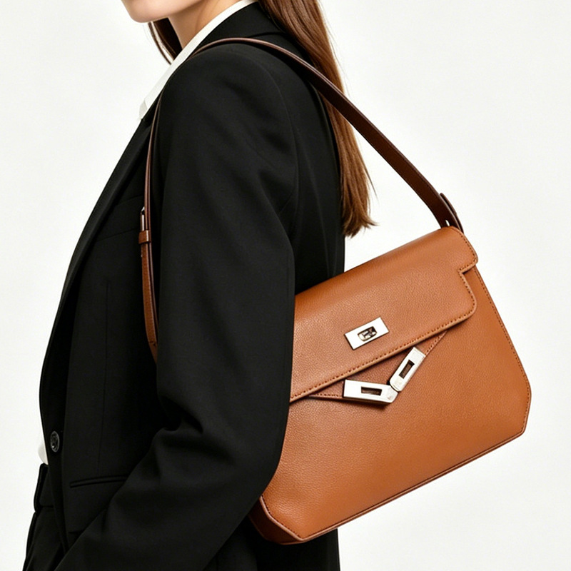 Kelly Bag Genuine Leather Underarm Bag for Women Brown Messenger Bag Retro Large Capacity Commuter Shoulder Crossbody Bag