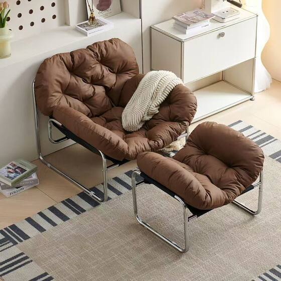 Nordic Style Single Sofa Chair Living Room Balcony Iron Sofa Antique Style Solid Color Cat Scratch Leather Lunch Break Iron Sofa
