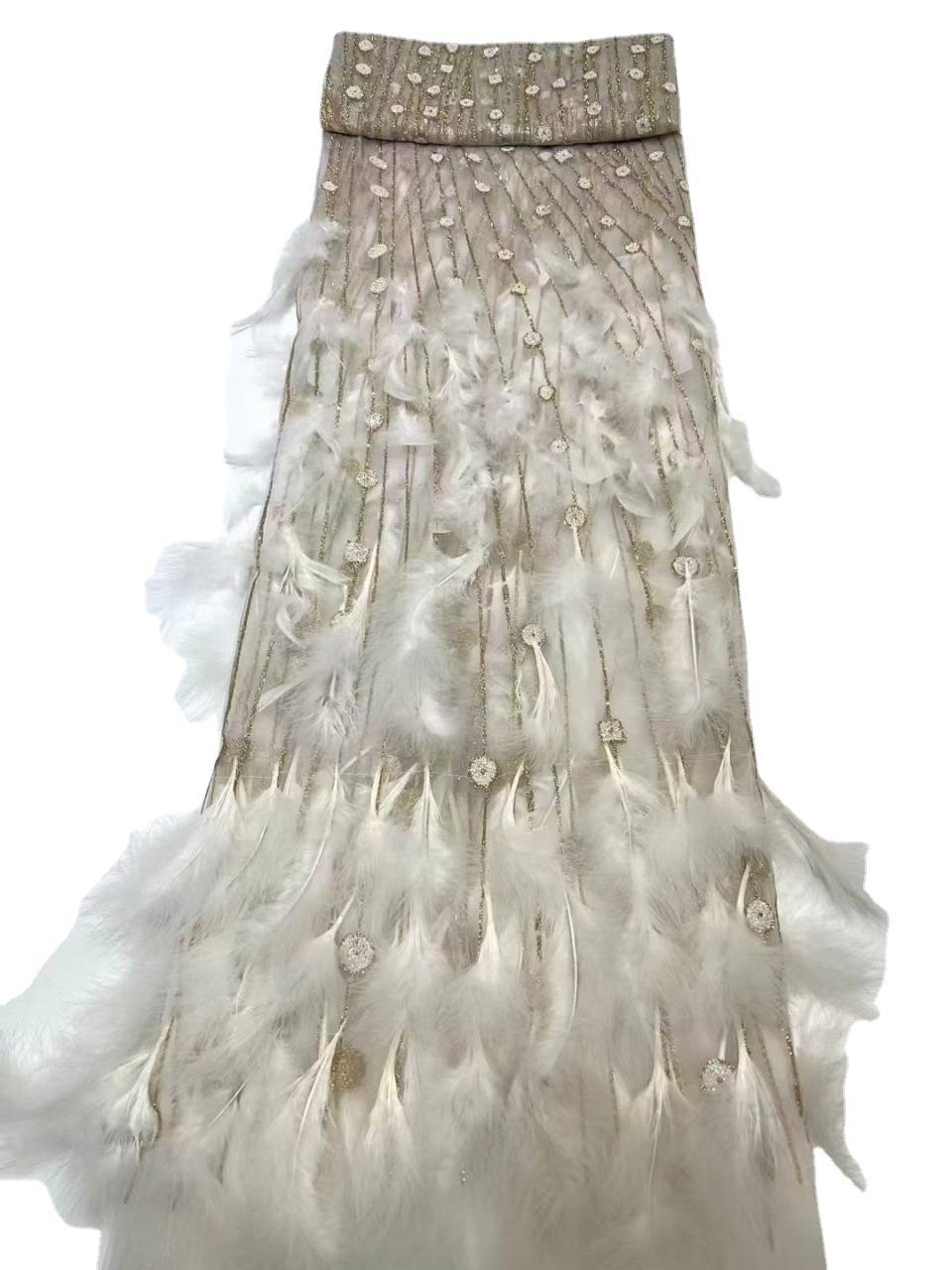 Nuevo lentejuelas pluma encaje tela modelo pasarela moda vestido de novia encaje JX2486