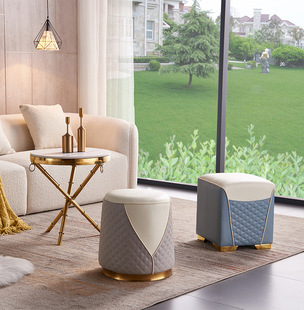 Light luxury leather stool round stool soft sitting home living room small pier sofa square stool sitting Pier shoe changing stool dressing table dressing stool