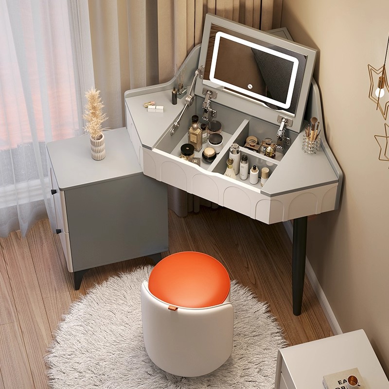Comedor de tocador moderno y simple pequeño hogar de esquina gabinete de almacenamiento en una esquina de dormitorio triangular mesa de maquillaje mujer